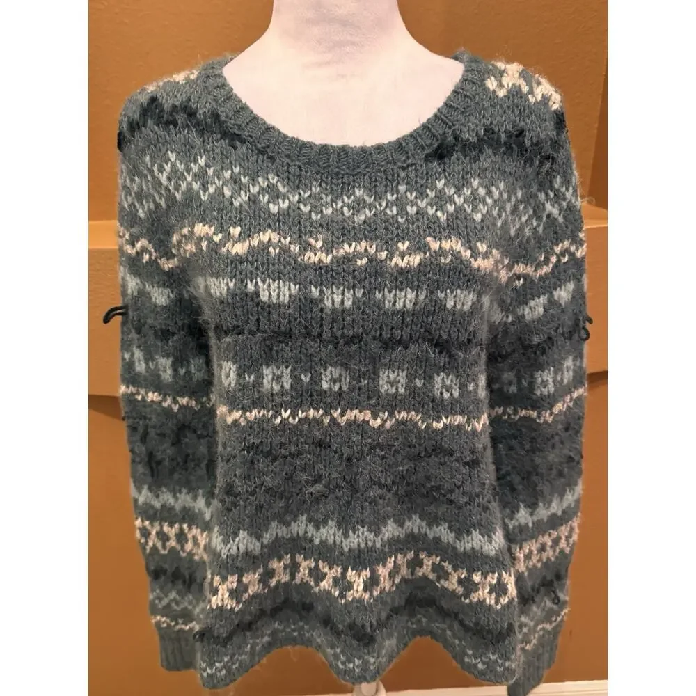 Free People Through The Storm Long Sleeve Sea Blue Sweater Size L
